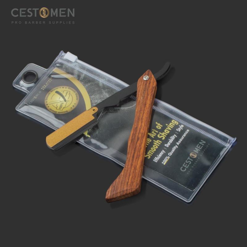 CESTOMEN Barber Wooden Handle Shaving Razor Stainless Steel Changeable Blade Razor Holder
