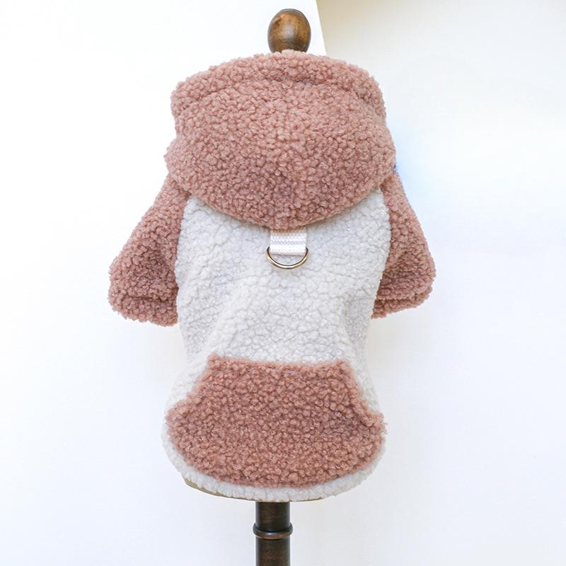 Pet Clothing for Autumn Winter Creative Warm Plush Hoodie Warm Color To Keep Warm Cold Resistant Lambing Plush Traction Hoodie