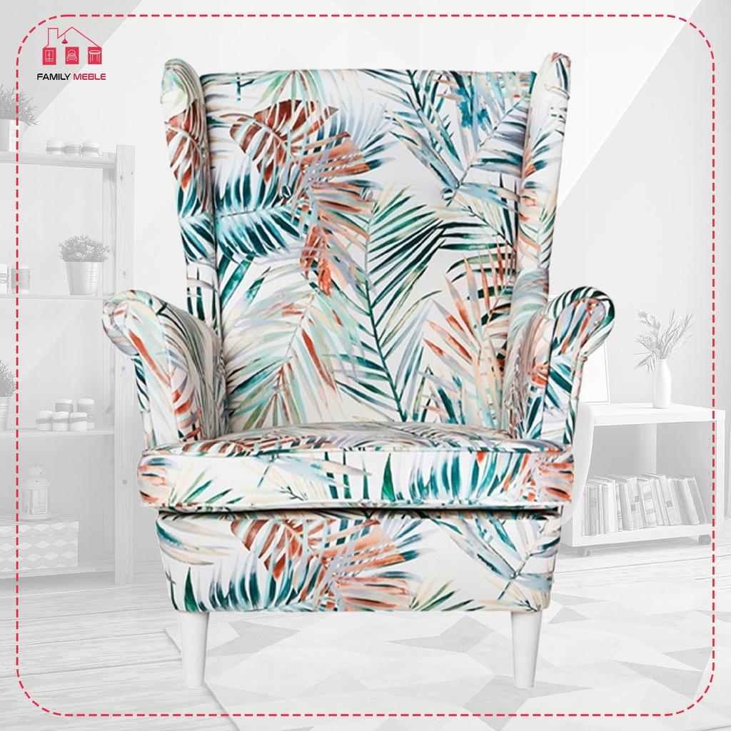 Křeslo ušák ARI PRINT s podnožkou, skandinávský Family Meble listy