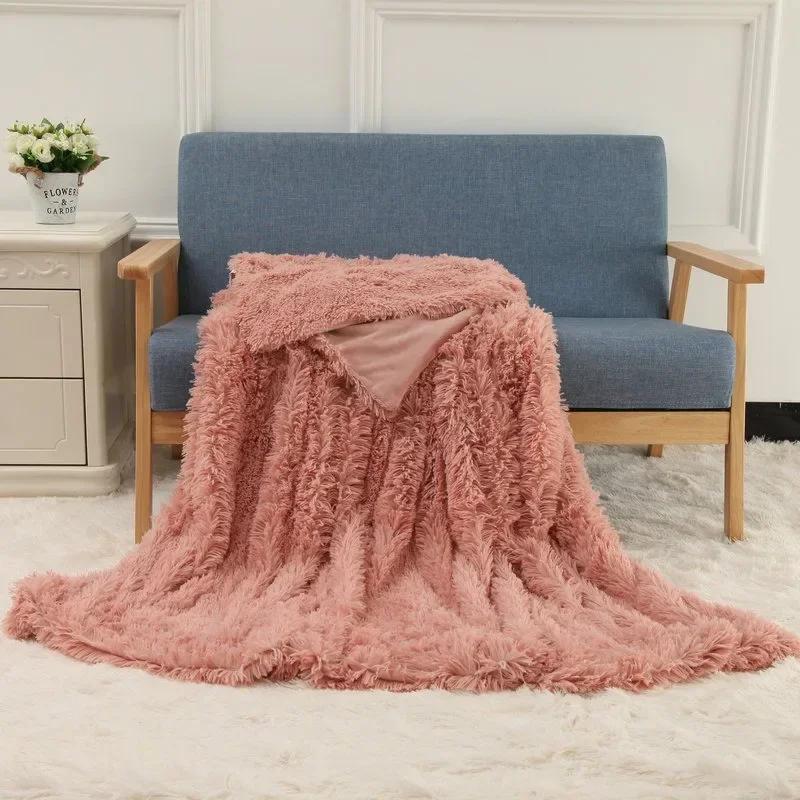 Double Layer Plush Warm Winter Throw Blanket Home Bedspread on The Bed Plaid Chair Towel Sofa Cover Lamb Bed Blankets and Throws
