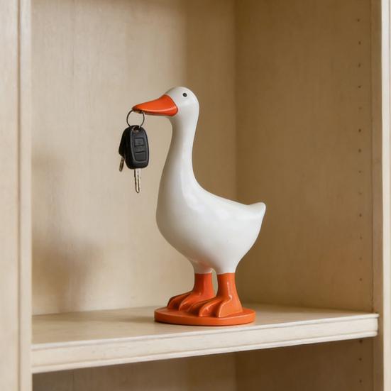 Magnetic Goose Key Holder Cute Resin Goose Figurine with Strong Magnet Beak Funny Animal Desk Ornament for Home Office Table Decor