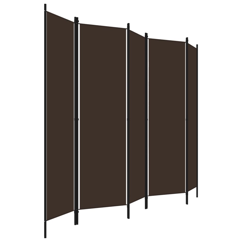 5 Piece Room Divider Brown 250 X 180 Cm
