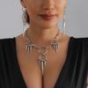 European American Punk Style Spiked Necklace: Women's Symmetrical Metal Round Ring Clavicle Chain