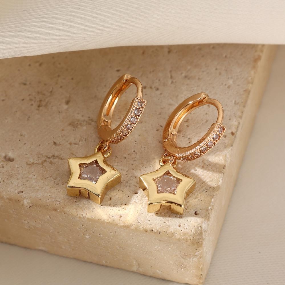 1 Pair Simple Five-pointed Star Dangle Earrings for Women Cubic Zirconia Jewelry Daily Wedding Party Accessories
