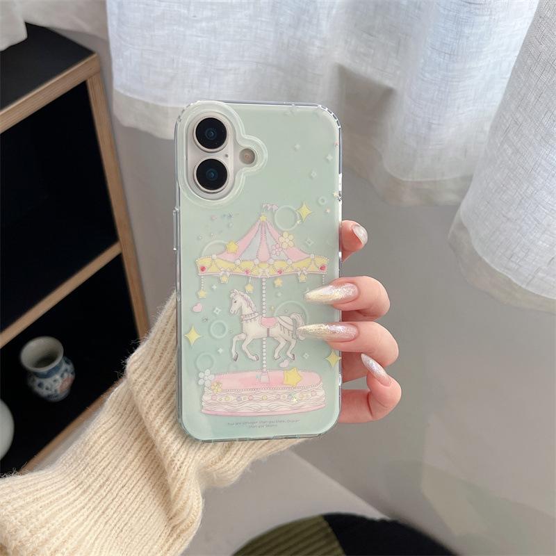 

Mint Green Dreamy Carousel Case for iPhone 17 Apple 16 Pro Max/15/14 - High-End Feel Apple 16
