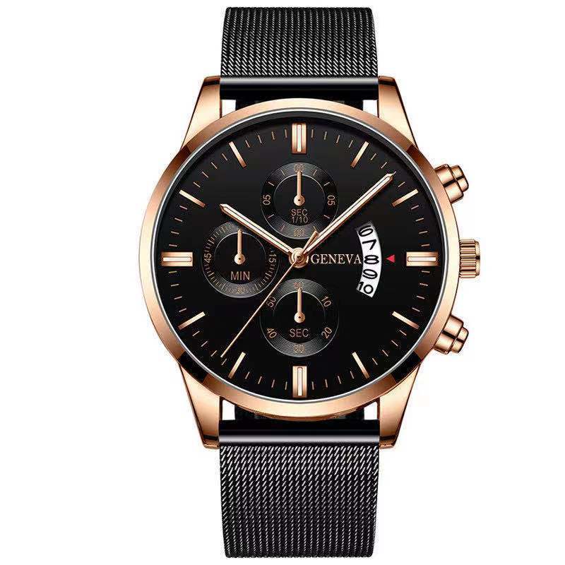 Blue Men'S Mesh Strap Watch Men'S Quartz Calendar Watch Fashion Business Watch