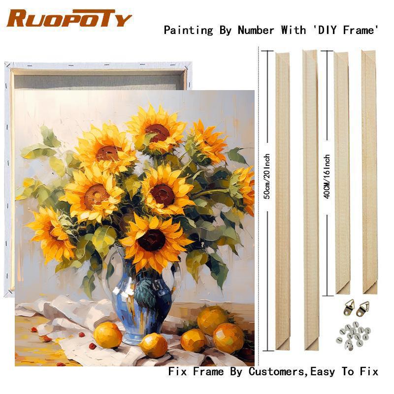 Frame Diy Painting By Numbers Sunflower Acrylic Paint By Numbers For Adults Picture Wall Art Canvas 40x50cm