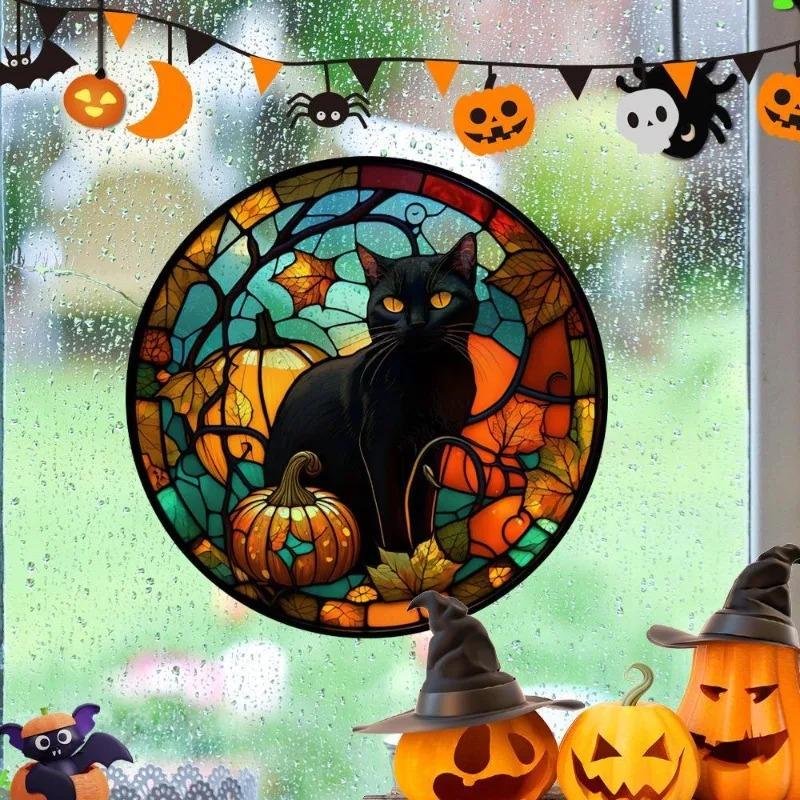 1-10PCS Halloween Stickers with Crow Cat Castle Tree Pumpkin Design Non Adhesive Electrostatic Window Film for Home Decoration