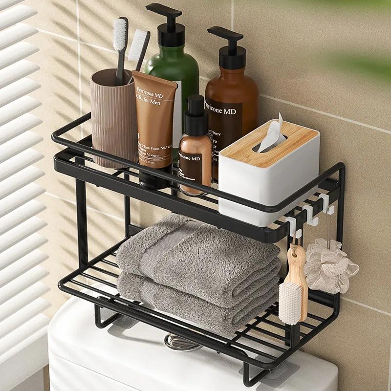 1PC Wrought Iron Punch-Free Toilet Tank Shelf - Above Toilet Storage Rack for Bathroom Organization
