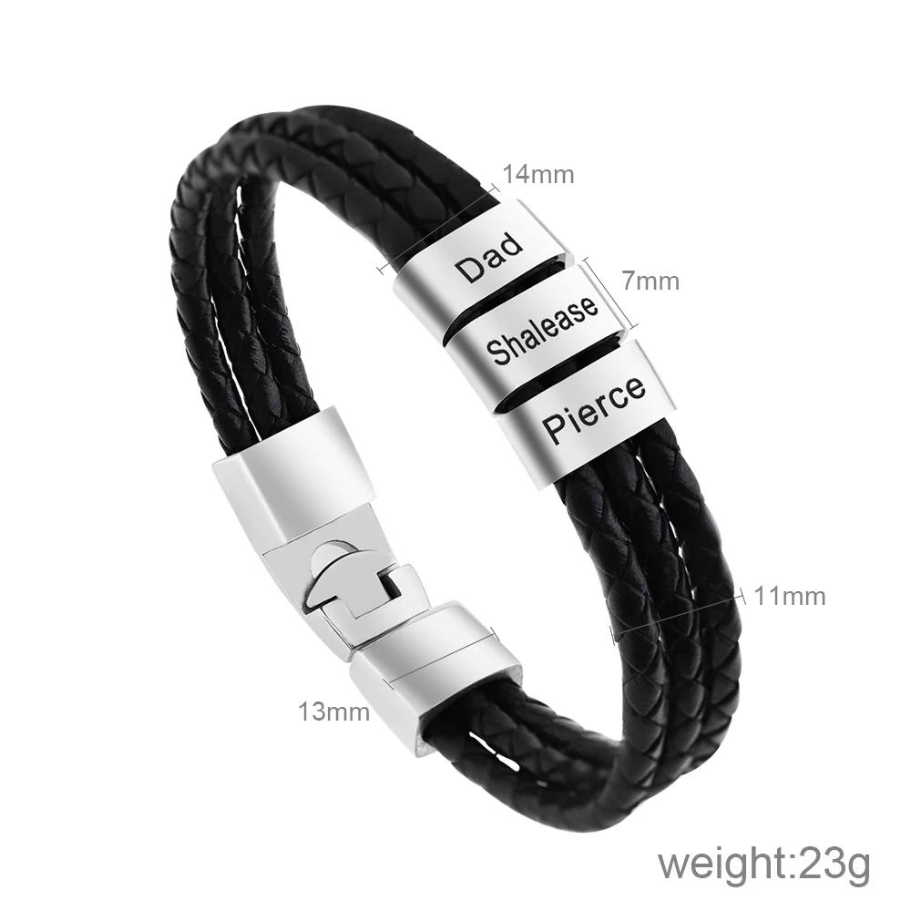 Personalized Names Men Leather Bracelet Father's Day Gift Customized Gift for Husband Father