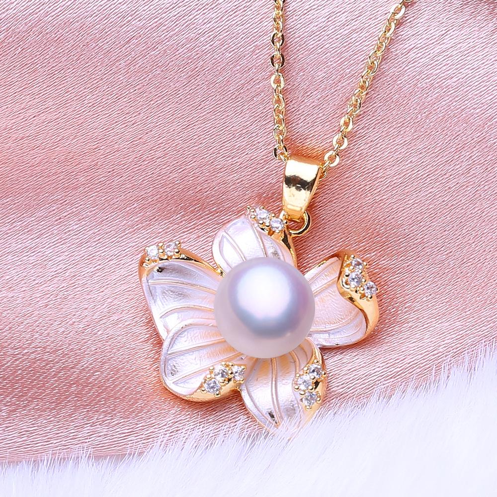 

LSOOYH Natural Freshwater Pearl Jewelry Necklaces For Women Elegant Gold Color Flower Pendant Birthday Gift білий