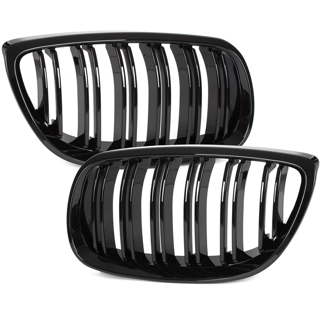 BMW 3 E92 E93 06-10 Kühlergrill-Einsätze zwischen den Scheinwerfern (Nieren) linkes + rechtes Set SCHWARZ GLÄNZEND DOPPELSTREIFEN