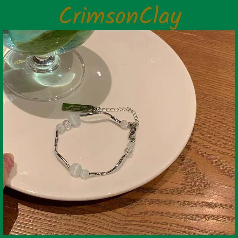 Cat Minimalist Eye Stone Beaded Bracelet For Women Irregular Steel Titanium