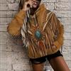 Women Plus Size Black Paisley Printed Long Sleeve Drawstring Hoodie With Kangaroo Pocket