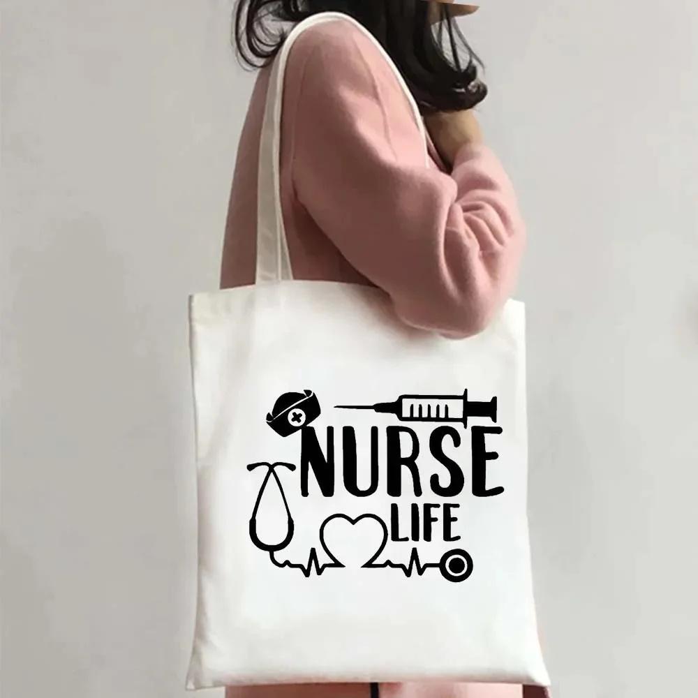 Nurse Life Shoulder Bag Ladies Tote Canvas Medical Art Shoulder Bag Eco Portable Travel Shopping Bag