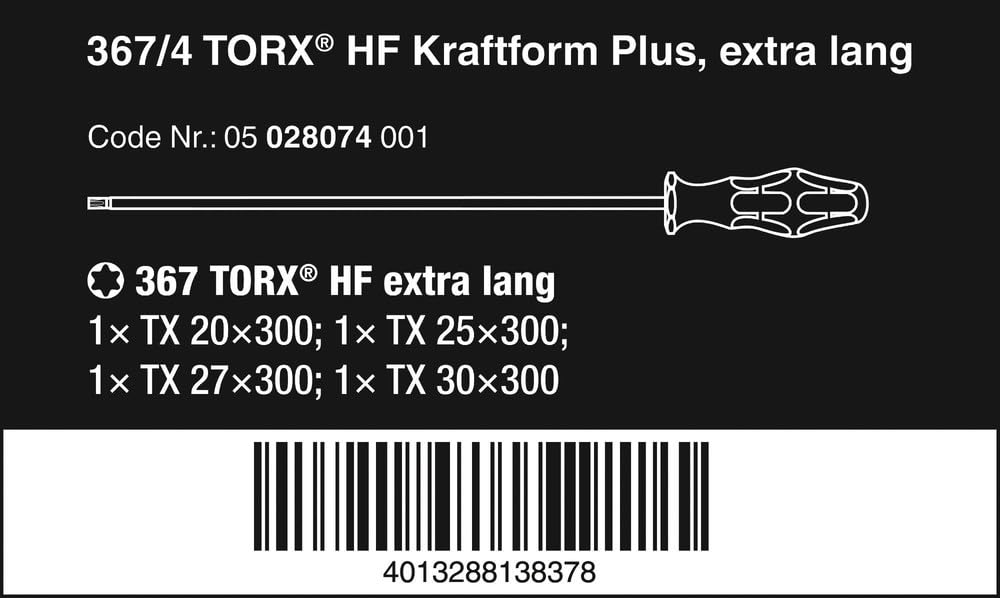 Wera 05028074001 Kraftform Phillips Screwdriver Set Torx Retention Function HF Long 300mm Set Import from 367/4 4-Piece [Official Japan]