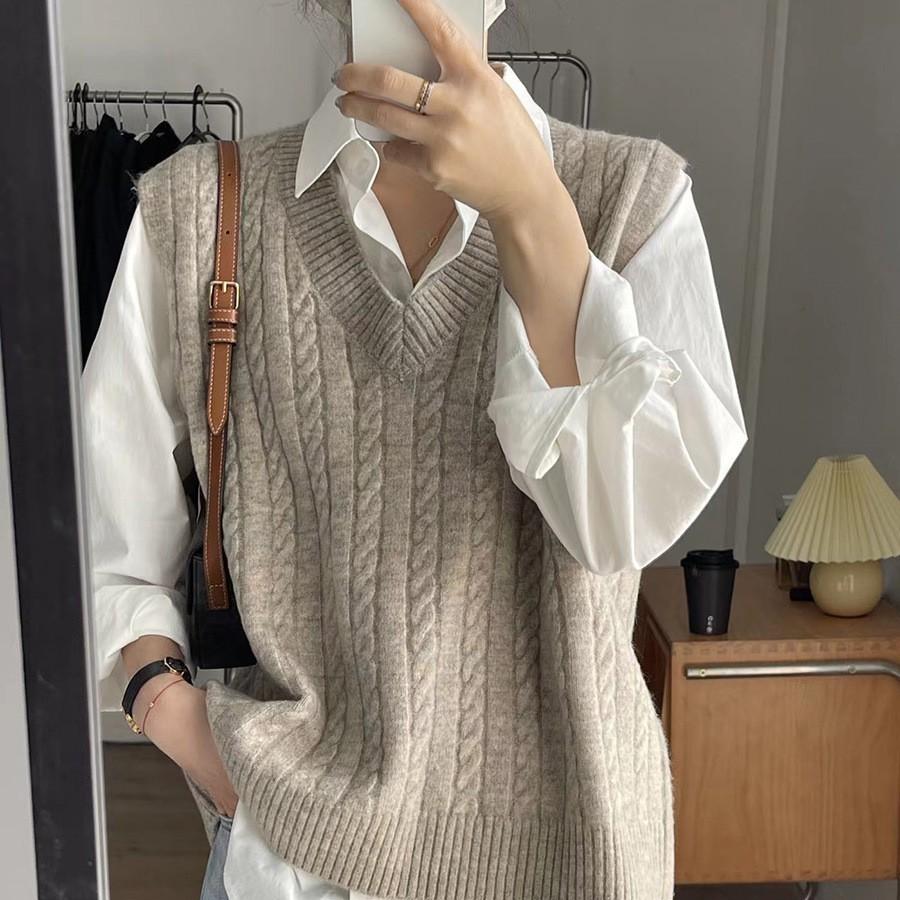 Gilet Retro a Maglia Intrecciata Stile Coreano Taglie Forti Moda Donna Stile Preppy Ampio Versatile Gilet di Lana Primavera Autunno