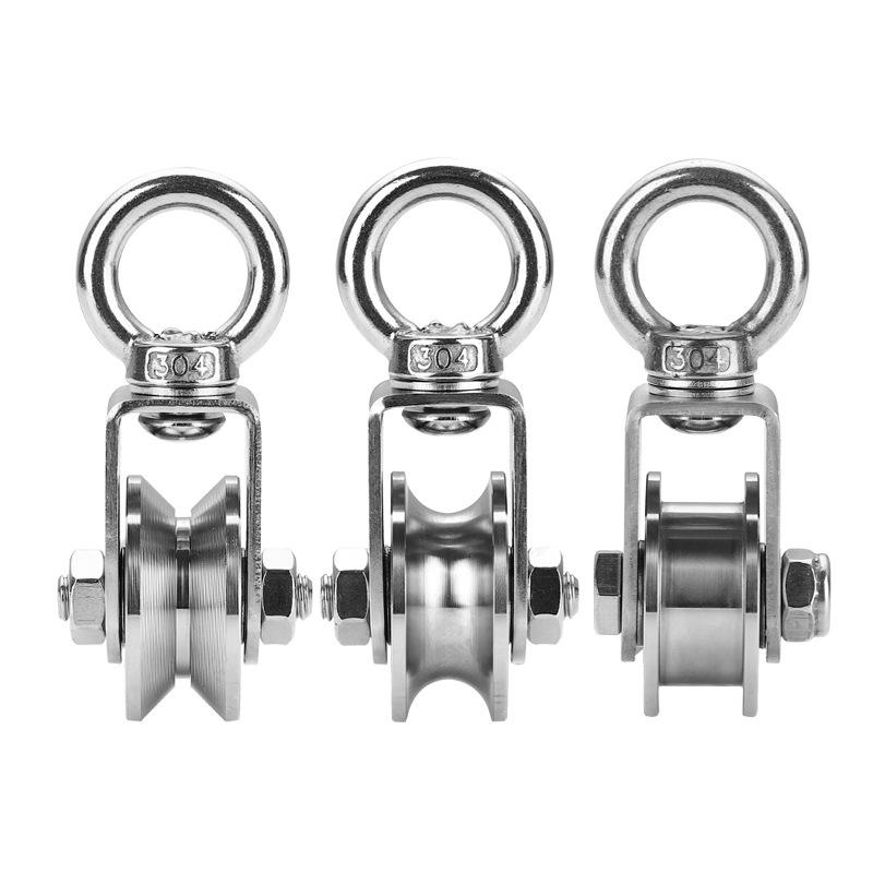 1pc U Type Swivel Pulley Detachable 304 Stainless Steel Duplex Bearing Pulley Block for Lifting Heavy Duty Traction Wheel