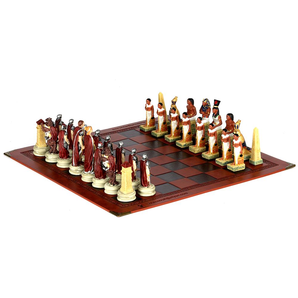 Role Theme Chess Set - Resin Material And Hand-Painted With Embossed Leather Chess Board - 32 Pieces - Ideal Gift Board Game