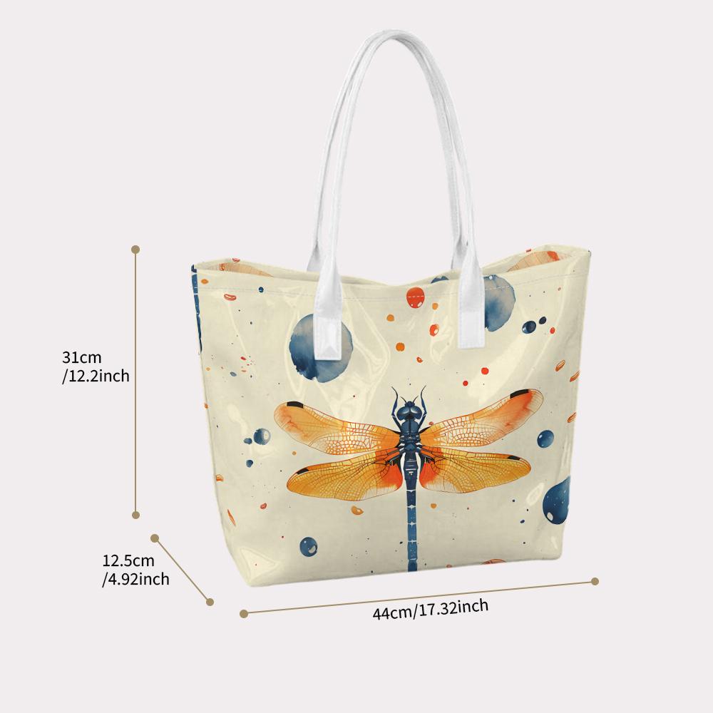 Watercolor Dragonfly Printed Casual Shoulder Tote Bag Fashion Aesthetic Large Capacity Daily Handbag