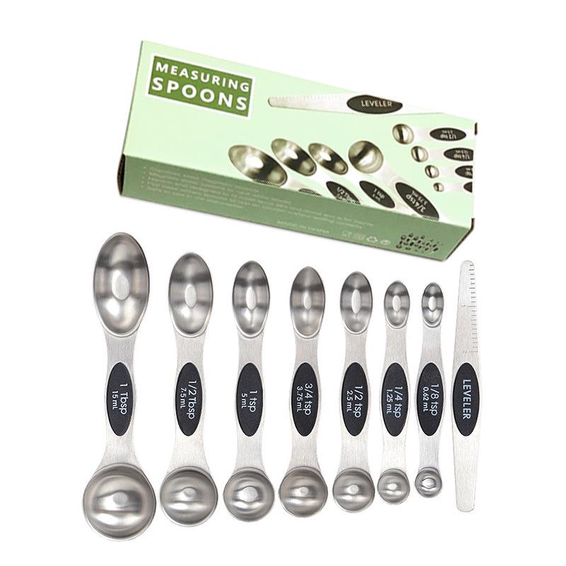 9-Piece Dual-End Stainless Steel Magnetic Measuring Spoons with Gram Scale