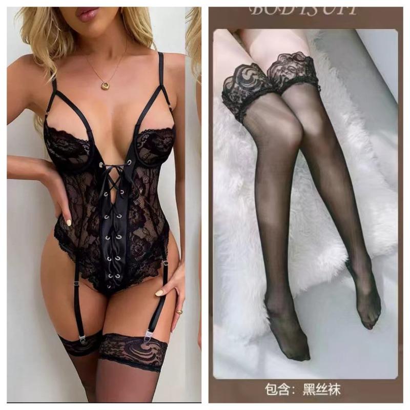 European and American erotic underwear new lace sexy pajamas transparent wear one-piece erotic pajamas wholesale