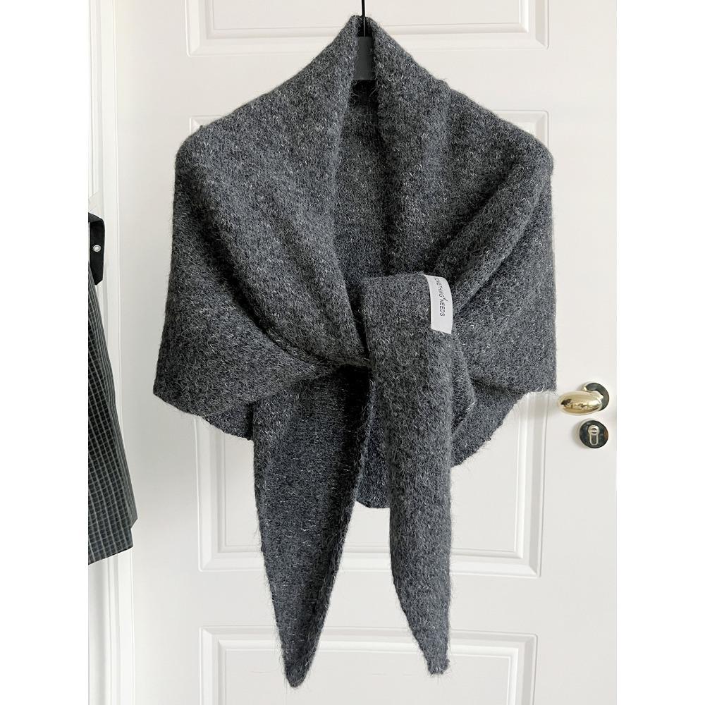 

Высококачественная шерстяная вязаная шаль Осень Зима Теплый шарф для защиты шеи Треугольный шарф серый