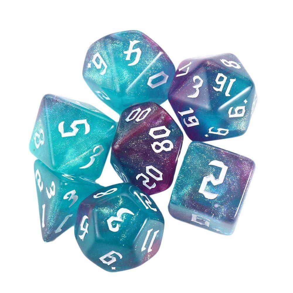 Dice Number Carved Pattern Dice Set 7-Die Iridescent Glitter Polyhedral Dice Two-tone Dice Set