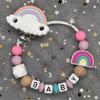 2024 Handmade Customized Name Beech Pacifier Clips Holder Chain Silicone Rainbow Pacifier Chain Baby Teether Teething Chain Gift