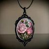 Gothic Rose Glass Necklace for Women Vintage Satan Demon Pendant Halloween Roses Necklaces Dark Punk Style Necklace Victoria Emboss Necklaces Mystic