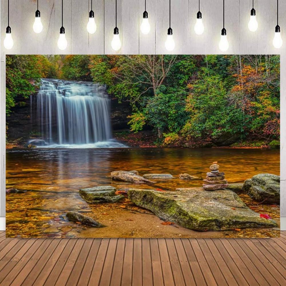 Spring Autumn Forest Waterfall Photo Backdrop Natural Landscape Summer Portrait Shooting Home Decoration Photography Background1