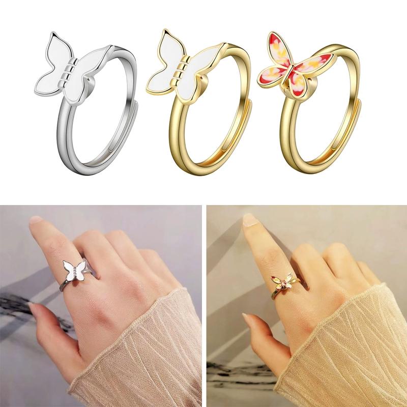 Fidget Spinner Rings for Women for Butterfly Rotating Spinning Anxiety Ring Adjustable Open Ring for Women Girlfriend Gi