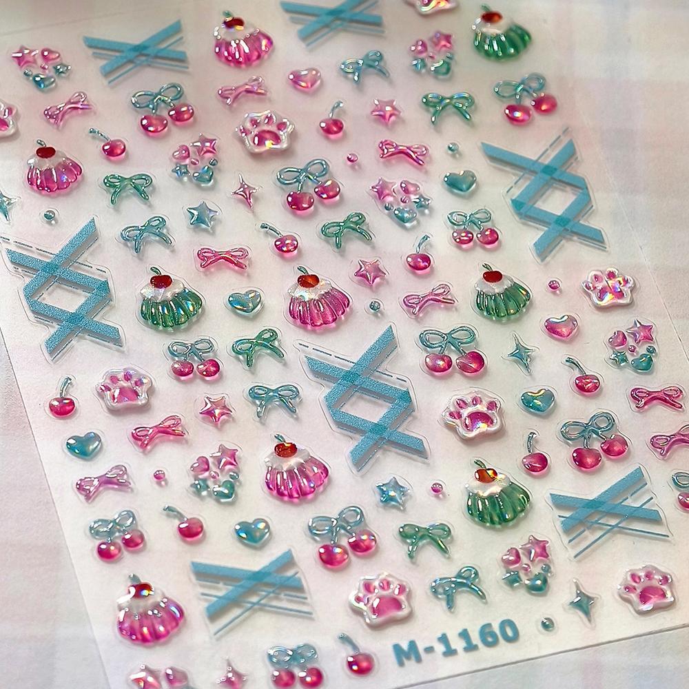Adorable Watermelon Ice Cream 5D Nail Art Stickers Cute Bowknots Chill Ice Cubes Jelly Sweet Manicure Decal DIY