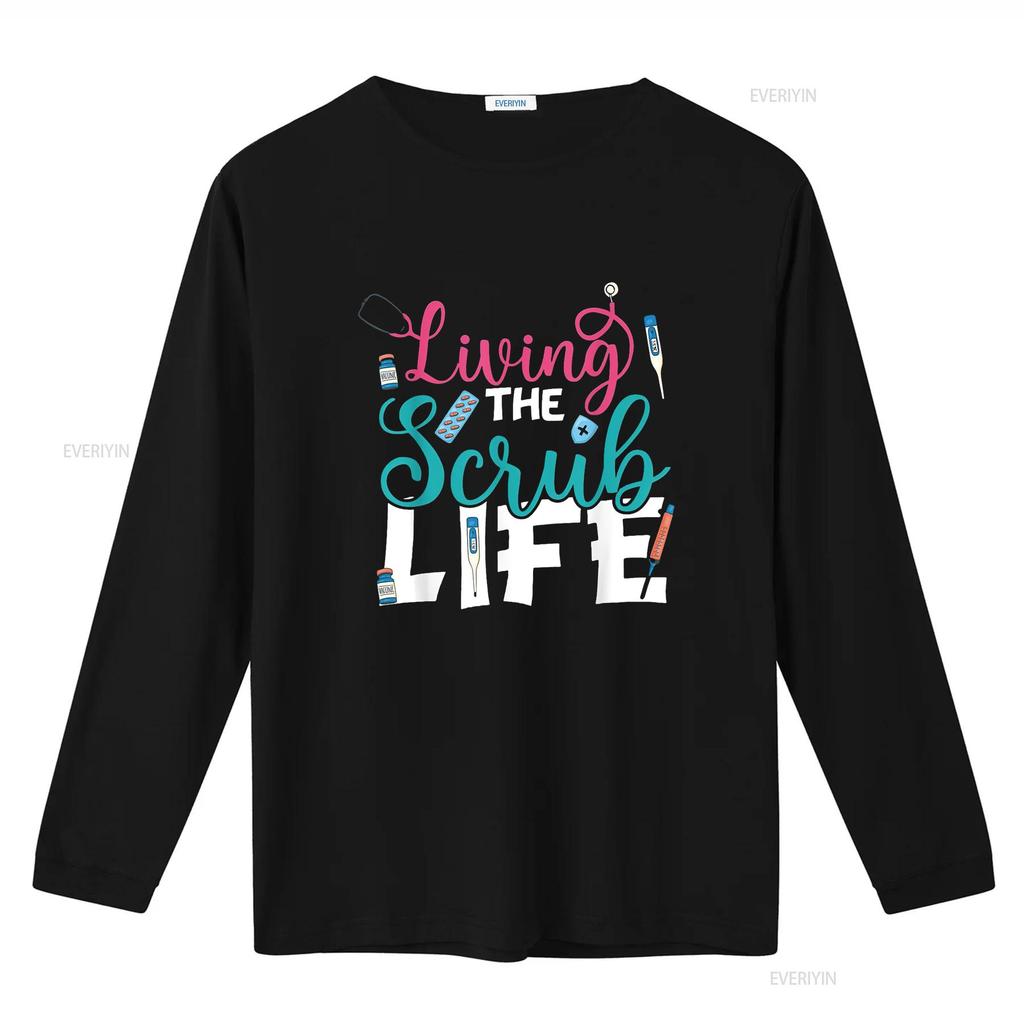 Womens Living the Scrub Life Funny Nurse Stethoscope Nursing Cute T Shirt Black 2XL Vintage Washed Breathable Streetwear