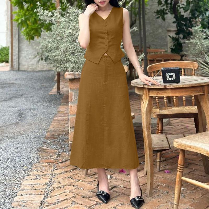 

ZANZEA Жіночі топи без рукавів та довгі спідниці Літні костюми-двійки 5XL коричневий