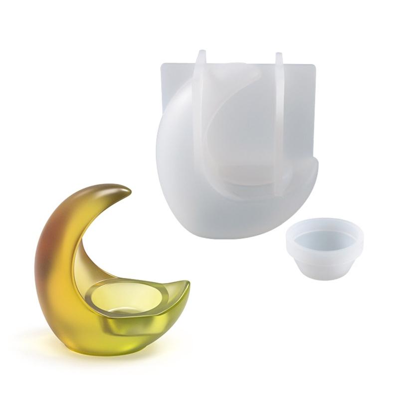 1 Set Moon Candle Holder Resin Molds Tray Silicone Molds for Resin Epoxy Casting Mold for DIY Candlestick Jewelry