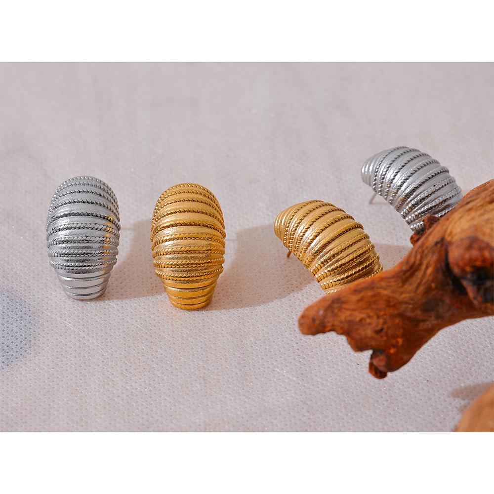 Yhpup Fashion Stainless Steel Geometric Croissant Stripe Earrings Waterproof Gold Silver Color Metal Texture Daily Jewelry New