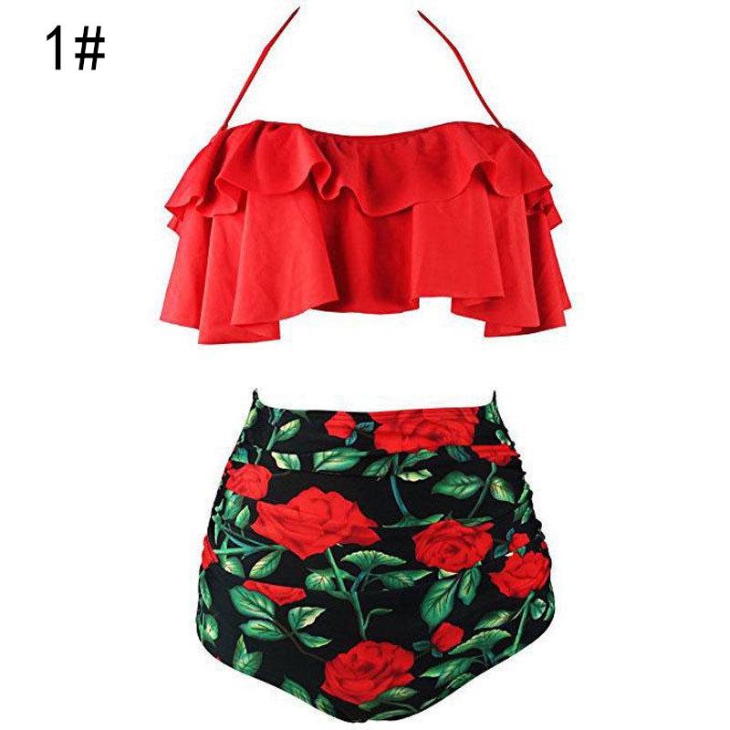 Damen Blumen High Waist Bikini Set Stilvolle Bademode Gepolstert Übergröße Badeanzug
