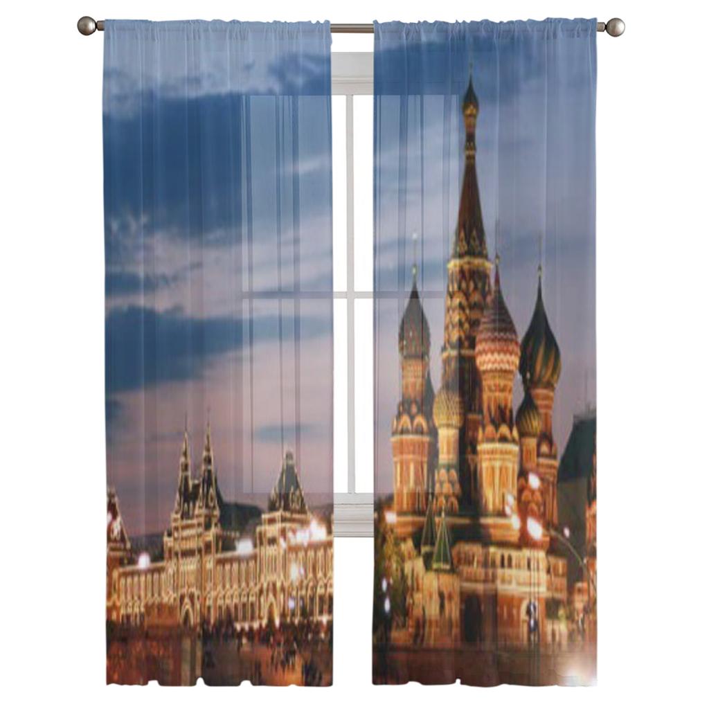 Russia Moscow Tulle Sheer Window Curtains For Living Room The Bedroom Modern Chiffon Voile Organza Curtains Decor Drapes