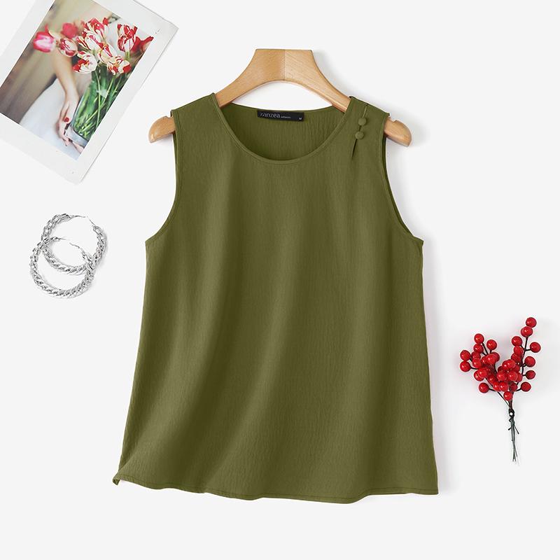 ZANZEA Women Casual Round Neck Summer Sleeveless Tank Tops