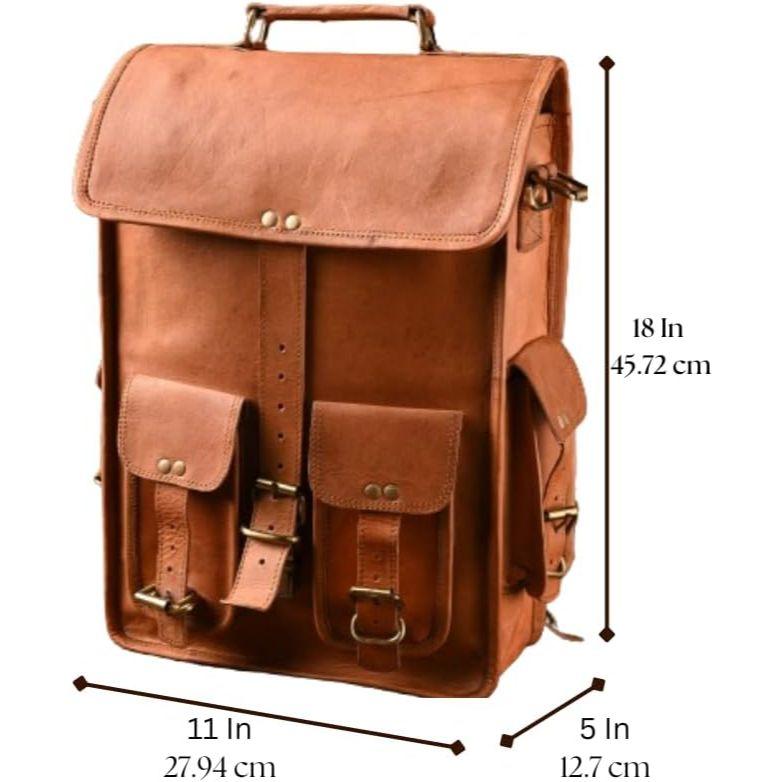 18" leather satchel tablet bag laptop case office briefcase messenger gift for men computer distressed shoulder bag