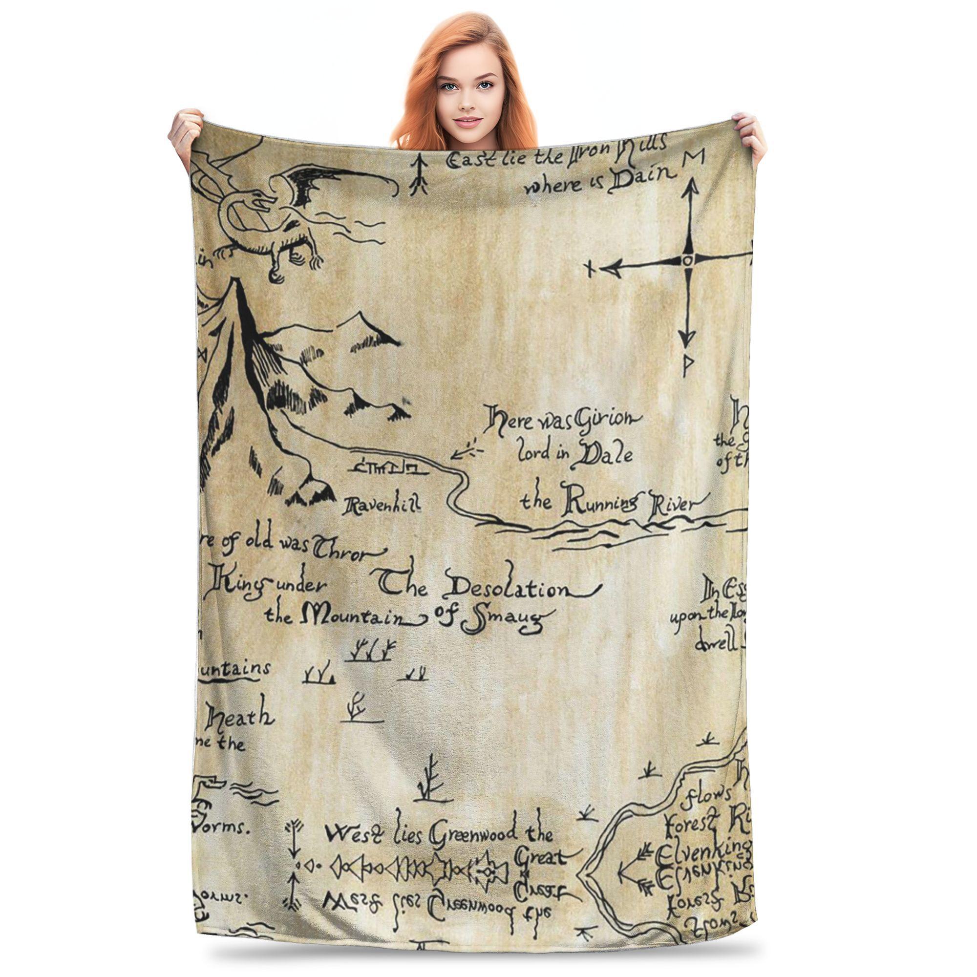Flanell-Kuscheldecke L-Herr der Ringe Mittelerde Karte Warme Plüschdecken Weiche Tagesdecke für Bett Wohnzimmer Zuhause Picknick Sofa 80x120cm