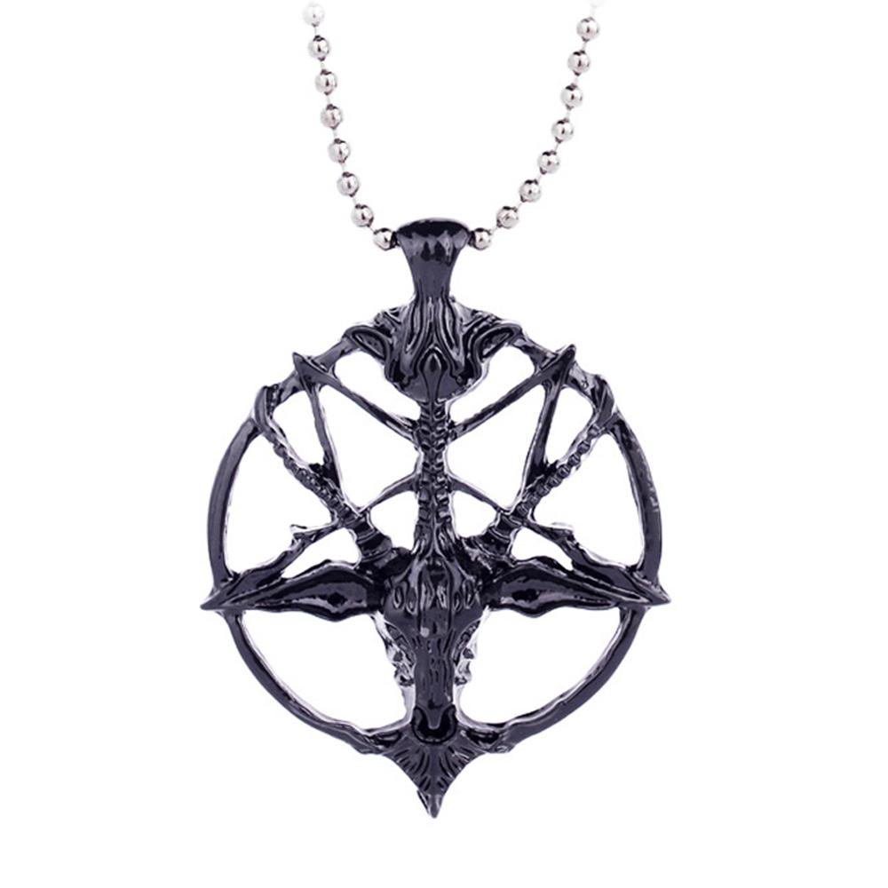 Baphomet Goat Head Pendant Necklace Inverted Pentagram Sigil Laveyan Satanic Jewelry Gothic Accessory
