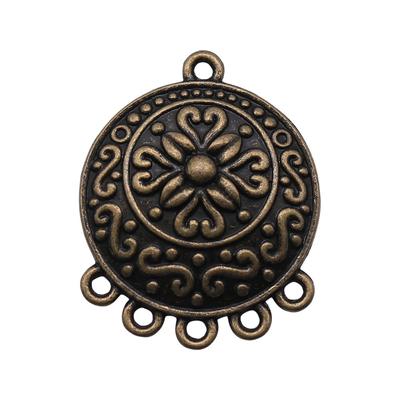 4pcs Round Carved Flower Earring Connector Jewelry Components Accessories Antique Bronze Color Zinc Alloy 29X23mm