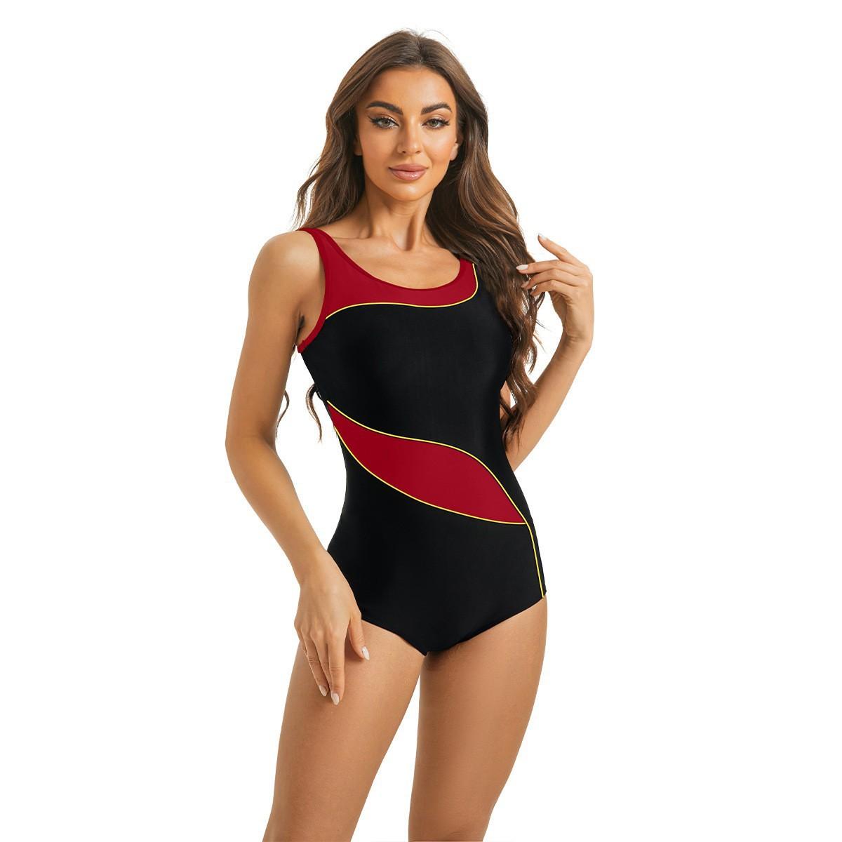 

European and American one-piece swimsuit sexy contrasting print competitive bikini bikini XXL червоний