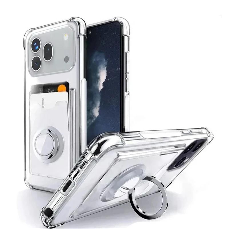 For Honor 600 Pro Card Slot Airbag Clear Phone Case For Huawei Honor 600 Pro Shockproof Ring Holder Soft Transparent Back Cover