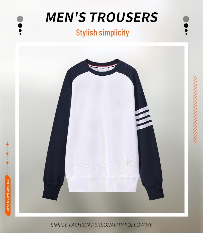 TB BROWIN2025 Autumn Water Ripple Raglan Sleeve Color Block Casual Crew Neck Sweatshirt