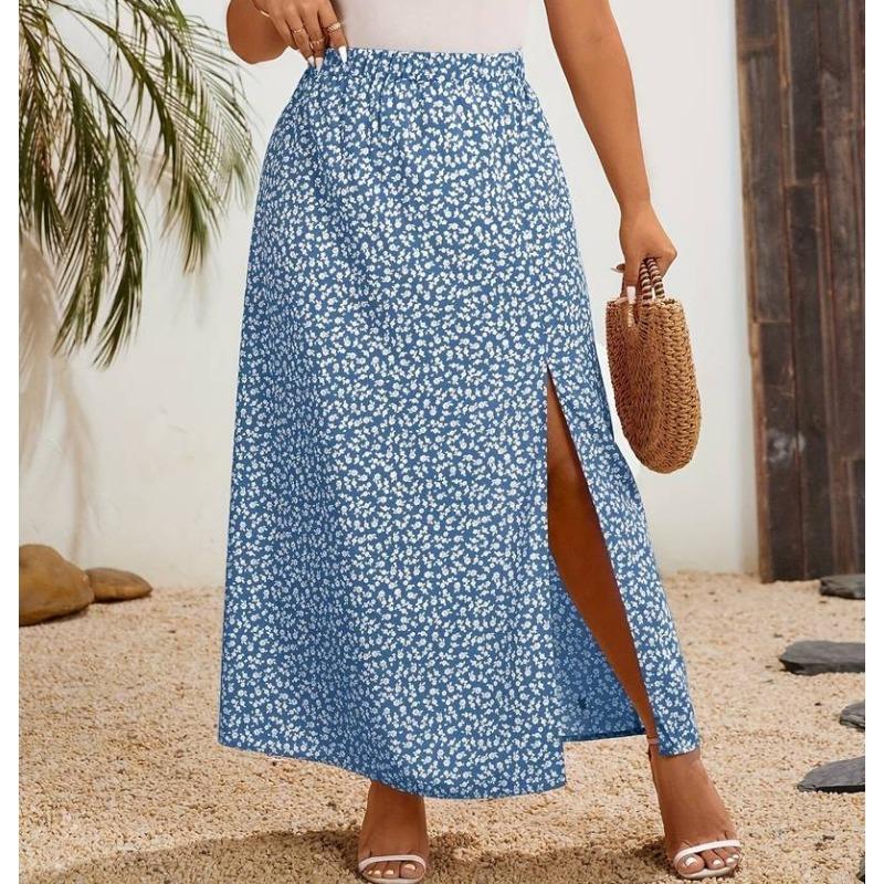 

Женская юбка Fat Sister с цветочным принтом и высокой талией, большого размера 5XL небесно-голубой