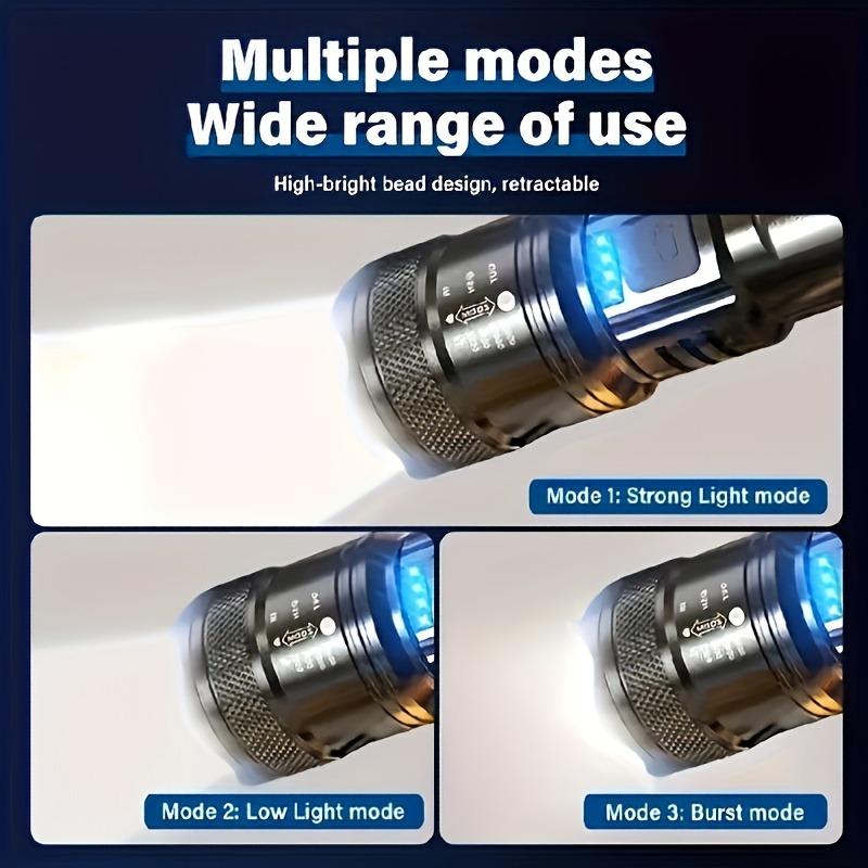 Telescopic zoom flashlight with built-in rechargeable handheld home safety lighting, durable structure, emergency preparation, essential for camping