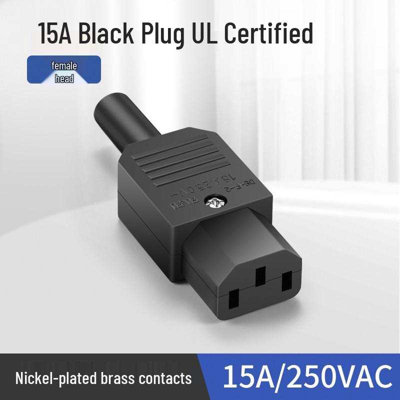 Large Black DIY Power Cord, C13 Male-Female AC Plug Connector